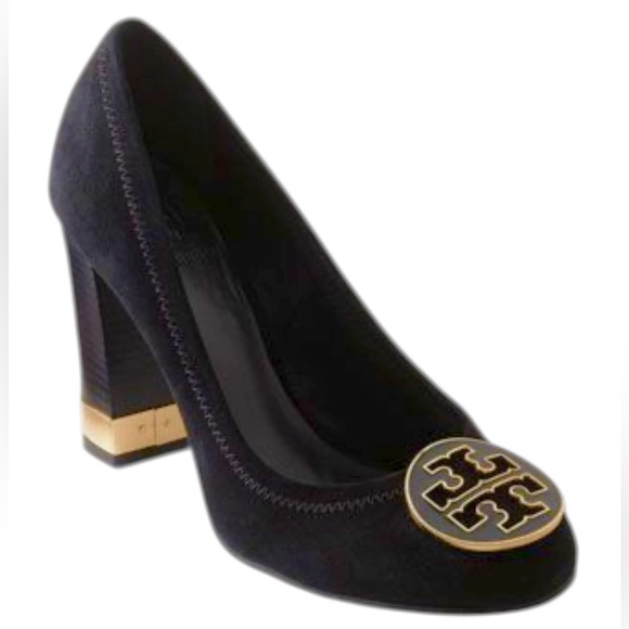 Tory Burch Shoes - Tory Burch Maddie Black Suede Pumps w/ Gold Medallion Size 7 Heel height 3.5”